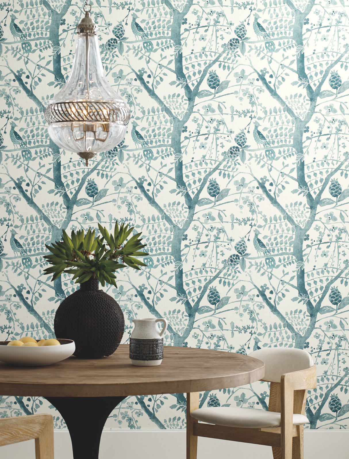York BO6632 Peacock Block Print Teal Wallpaper
