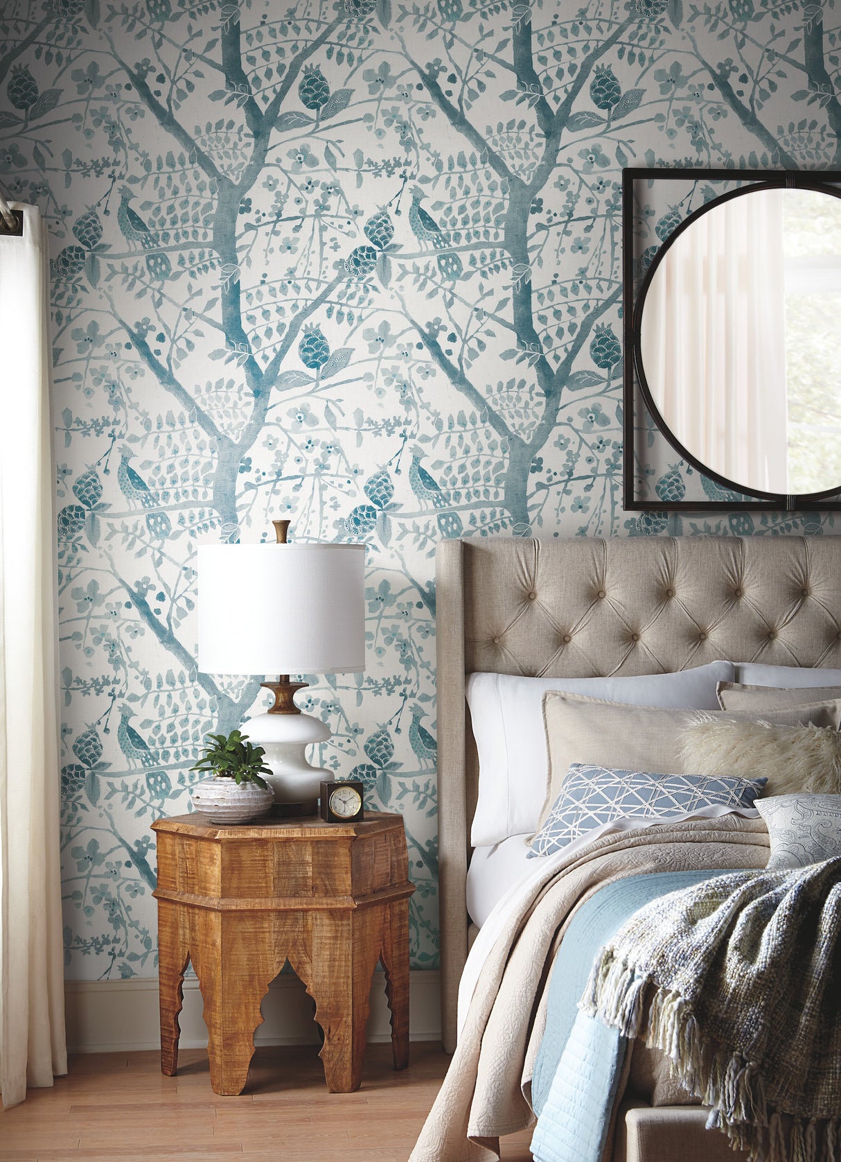 York BO6632 Peacock Block Print Teal Wallpaper
