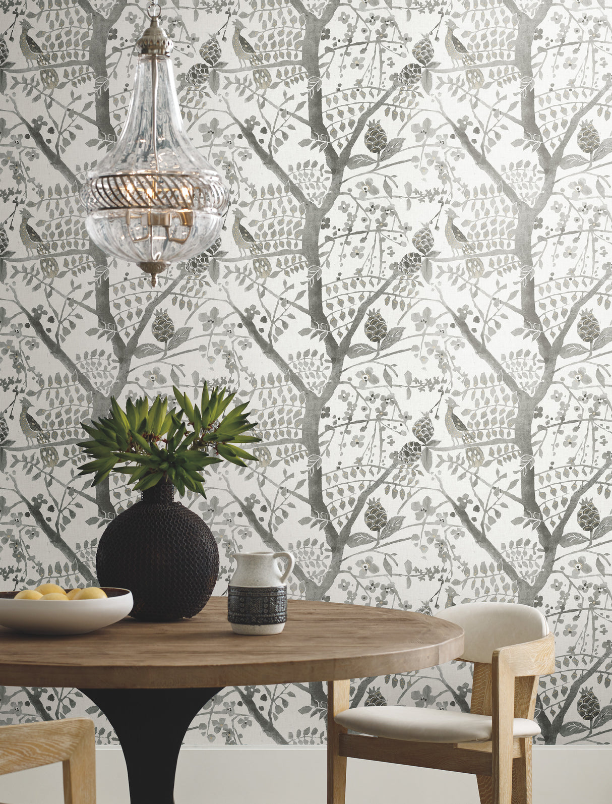 York BO6633 Peacock Block Print Grey Wallpaper