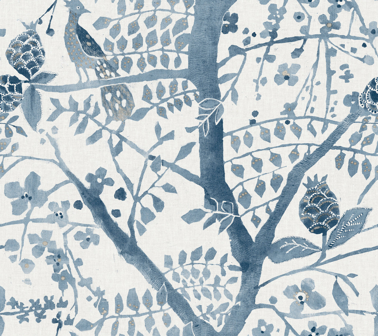York BO6634 Peacock Block Print Blue Wallpaper
