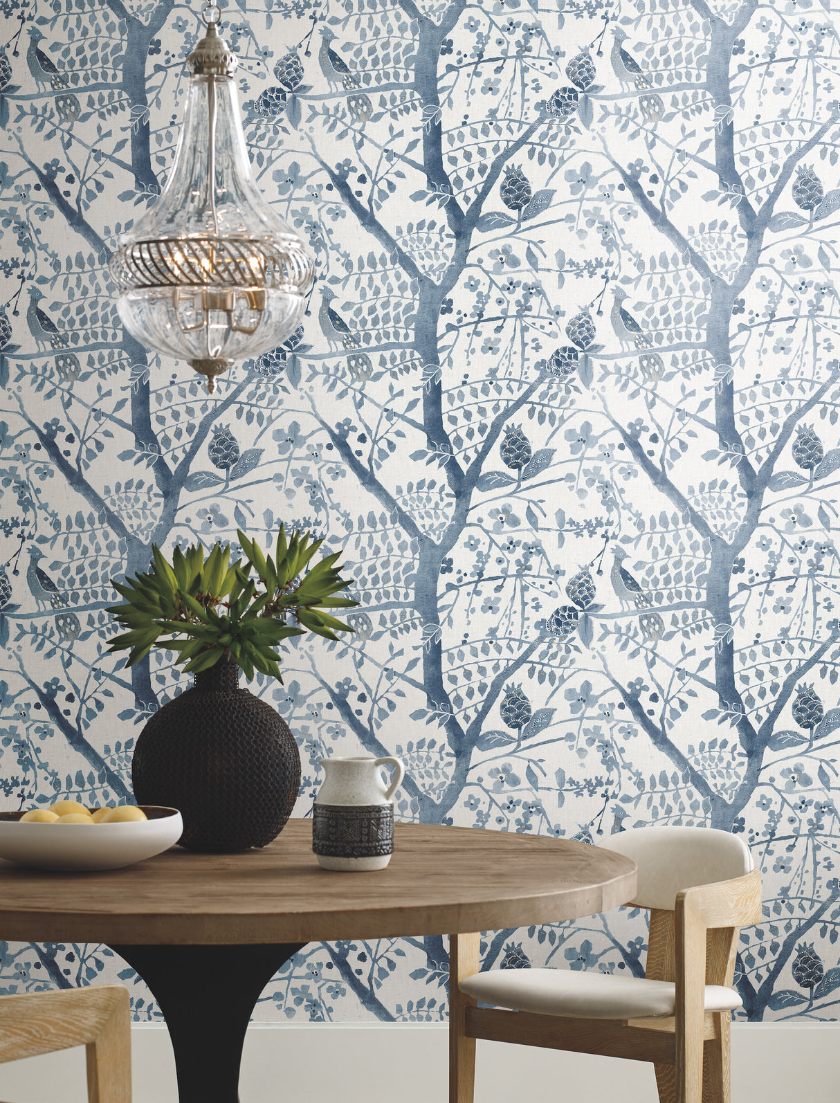 York BO6634 Peacock Block Print Blue Wallpaper
