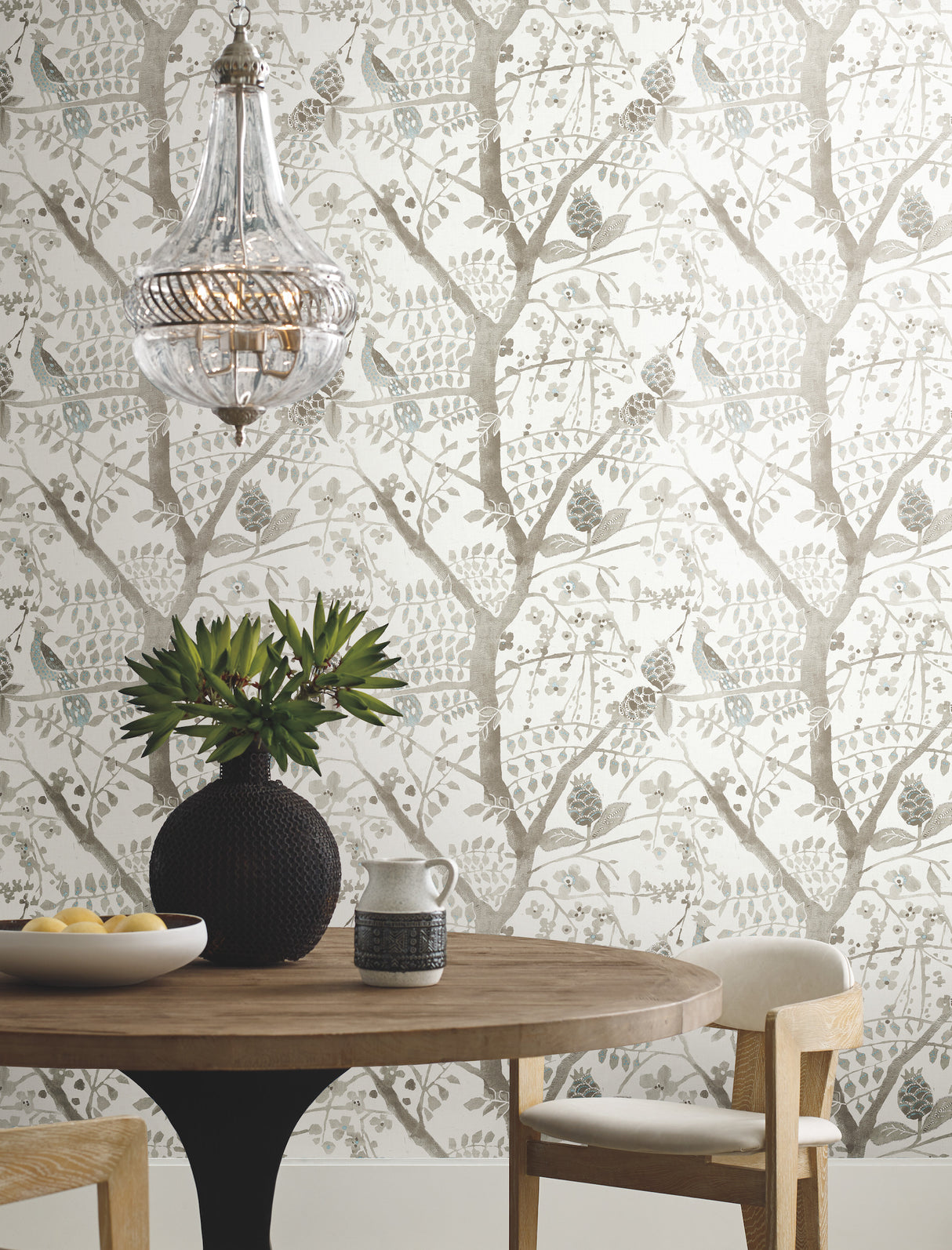 York BO6635 Peacock Block Print Off White Wallpaper
