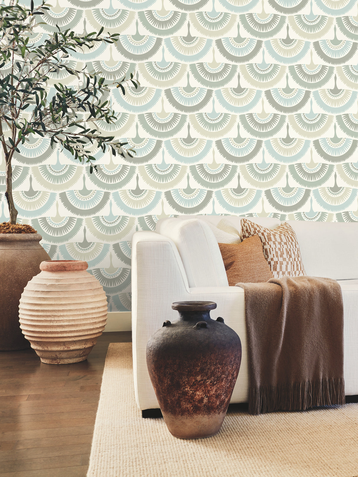 York BO6643 Feather & Fringe Cream & Blue Wallpaper