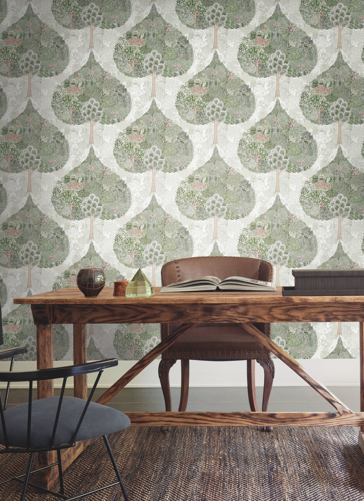 York BO6702 Mystic Forest Green & Coral Wallpaper