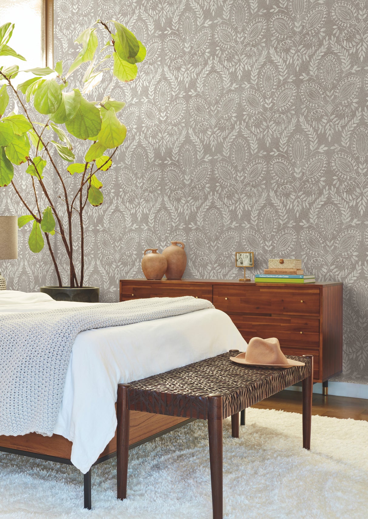 York BO6732 Laurel Damask Brown Wallpaper