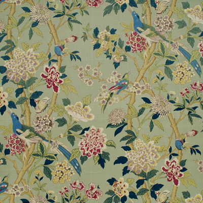G P & J BAKER BP10148.3.0 HYDRANGEA BIRD AQUA/ROSE Fabric - Eade's Wallpaper