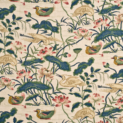 G P & J BAKER BP10307.2.0 HERON & LOTUS FLOWER INDIGO/PINK Fabric - Eade's Wallpaper