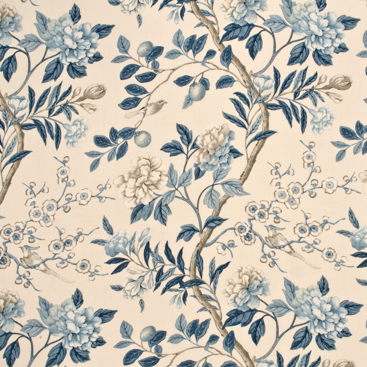 G P & J BAKER BP10310.3.0 EMPEROR'S GARDEN BLUE/CREAM Fabric - Eade's Wallpaper