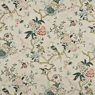 G P & J BAKER BP10385.1.0 ORIENTAL BIRD ROSE/GREY Fabric - Eade's Wallpaper