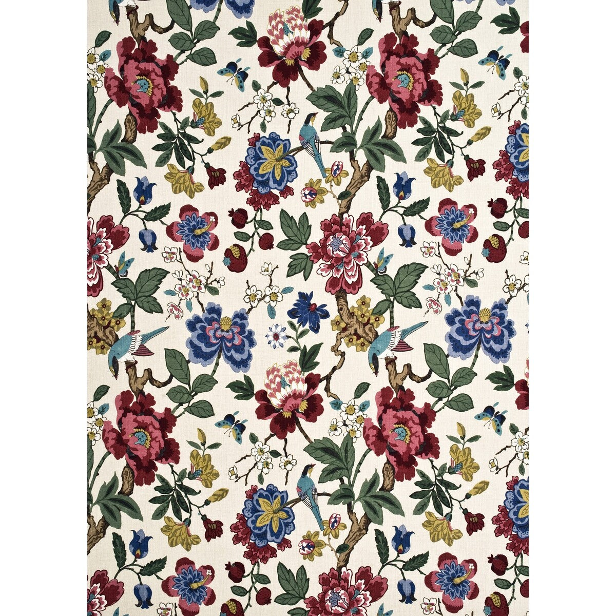 G P & J BAKER BP10464.4.0 PERSIAN POMEGRANATE RED/INDIGO/STONE Fabric - Eade's Wallpaper