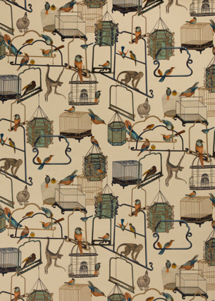 G P & J BAKER BP10591.1.0 MENAGERIE VELVET PARCHMENT Fabric - Eade's Wallpaper