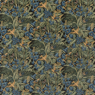 G P & J BAKER BP10623.1.0 TRUMPET FLOWERS VELVET DARK INDIGO/TEAL Fabric - Eade's Wallpaper
