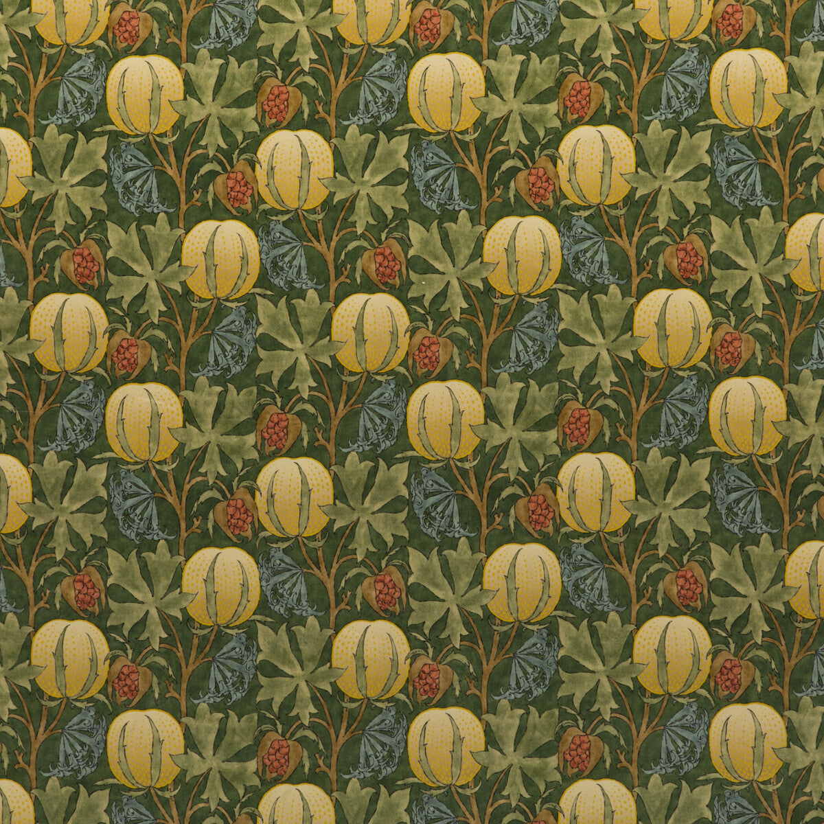 G P & J BAKER BP10625.1.0 PUMPKINS VELVET GREEN/TERRACOTTA Fabric - Eade's Wallpaper
