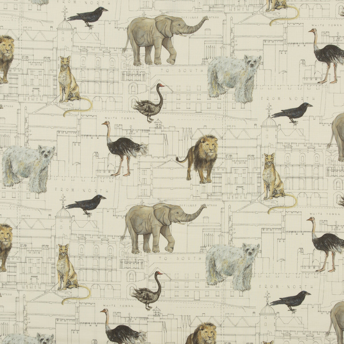 G P & J BAKER BP10675.1.0 ROYAL BEASTS LINEN IVORY Fabric - Eade's Wallpaper