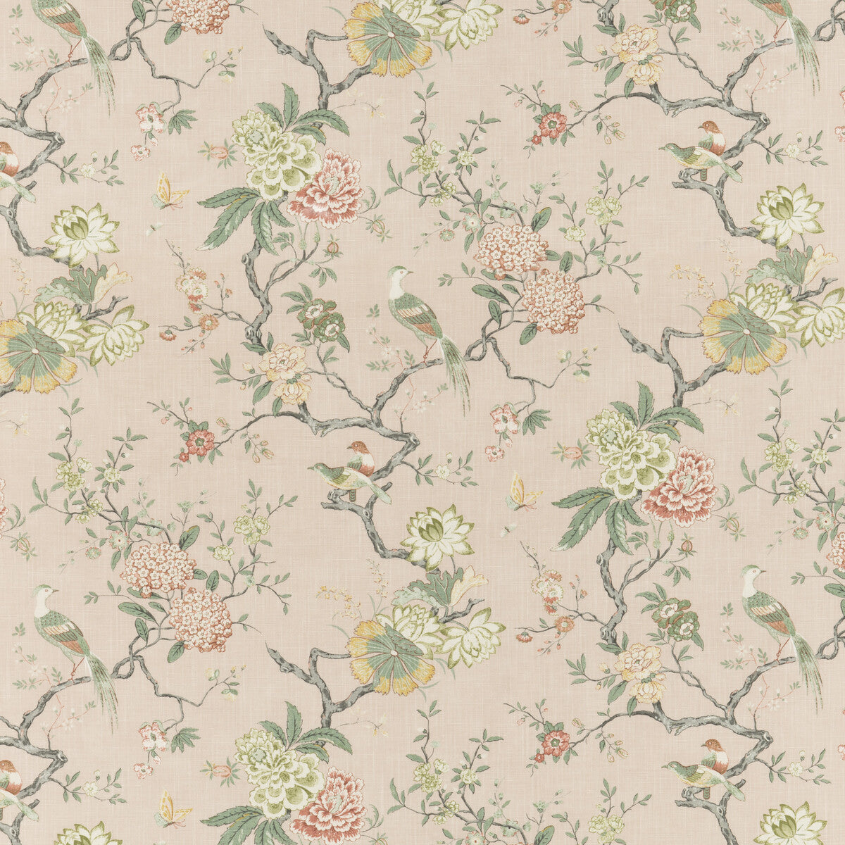 G P & J BAKER BP10771.1.0 ORIENTAL BIRD SIGNATURE BLUSH Fabric - Eade's Wallpaper