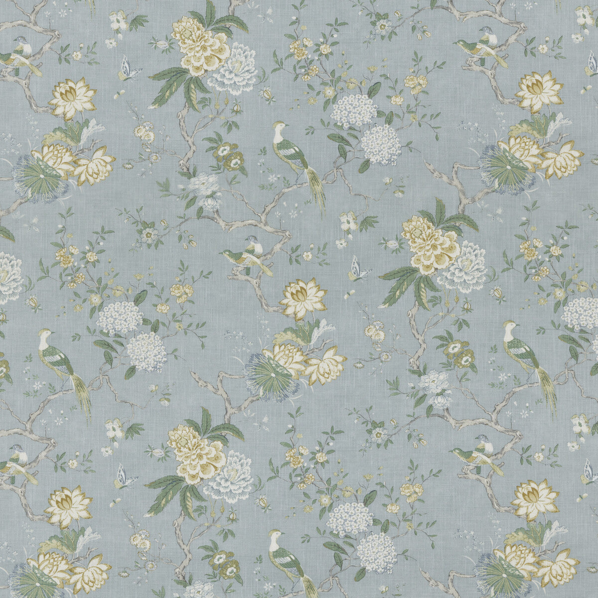 G P & J BAKER BP10771.3.0 ORIENTAL BIRD SIGNATURE SOFT BLUE Fabric - Eade's Wallpaper