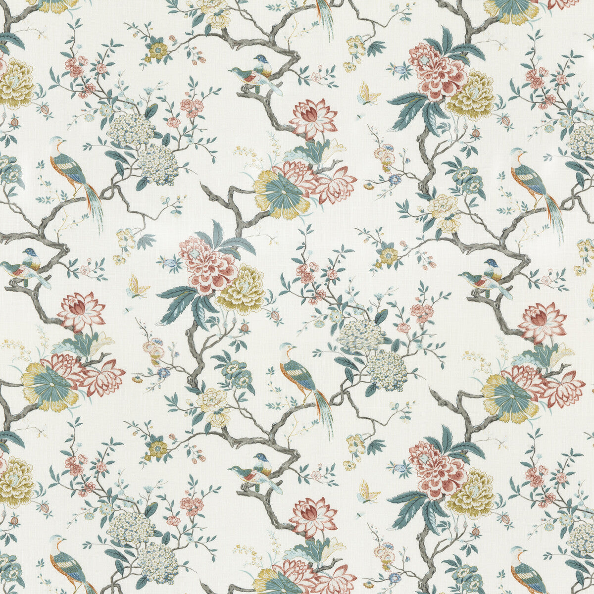 G P & J BAKER BP10771.5.0 ORIENTAL BIRD SIGNATURE TEAL Fabric - Eade's Wallpaper