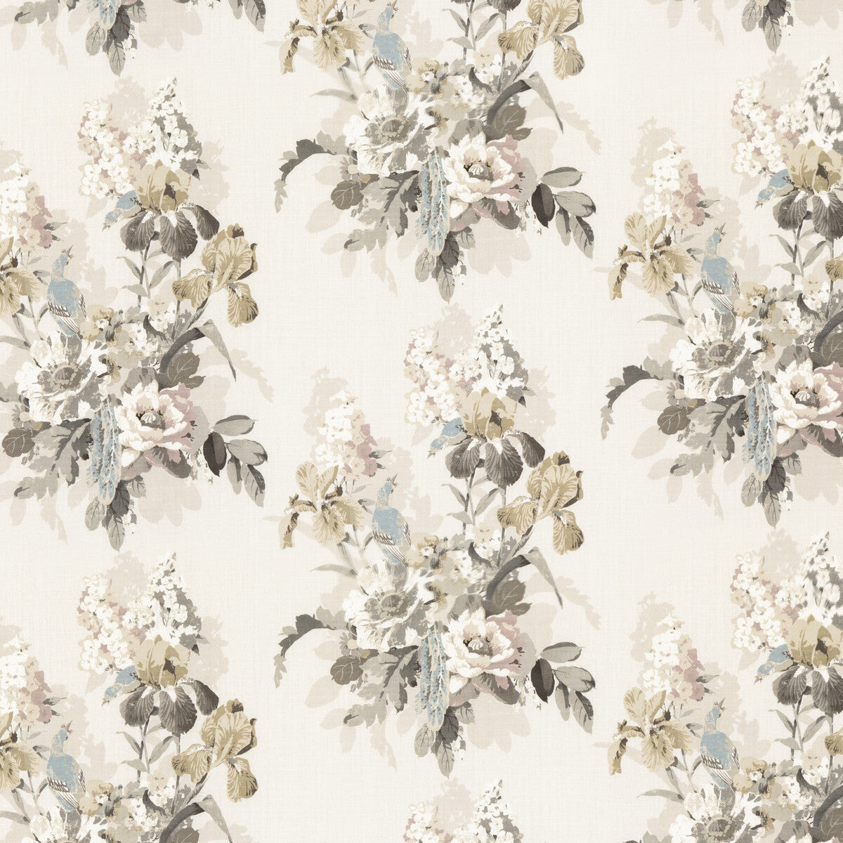 G P & J BAKER BP10774.3.0 BIRD & IRIS IVORY/MOLE Fabric - Eade's Wallpaper