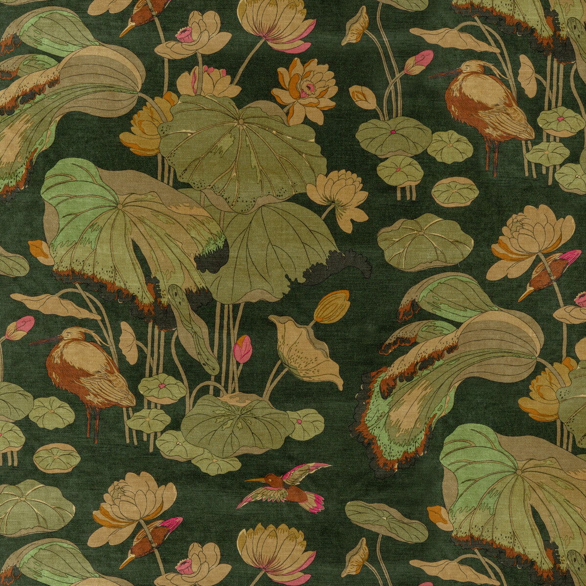 G P & J BAKER BP10814.2.0 NYMPHEUS VELVET EMERALD Fabric - Eade's Wallpaper