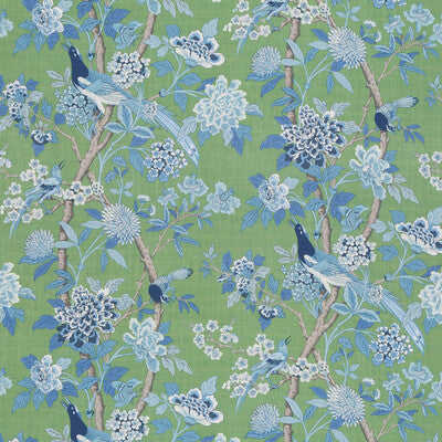 G P & J BAKER BP10851.3.0 HYDRANGEA BIRD (ARCHIVE) EMERALD/BLUE Fabric - Eade's Wallpaper