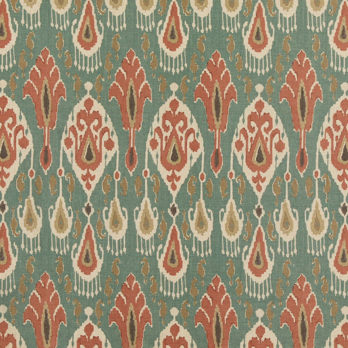 G P & J BAKER BP10853.3.0 IKAT BOKHARA TEAL Fabric - Eade's Wallpaper