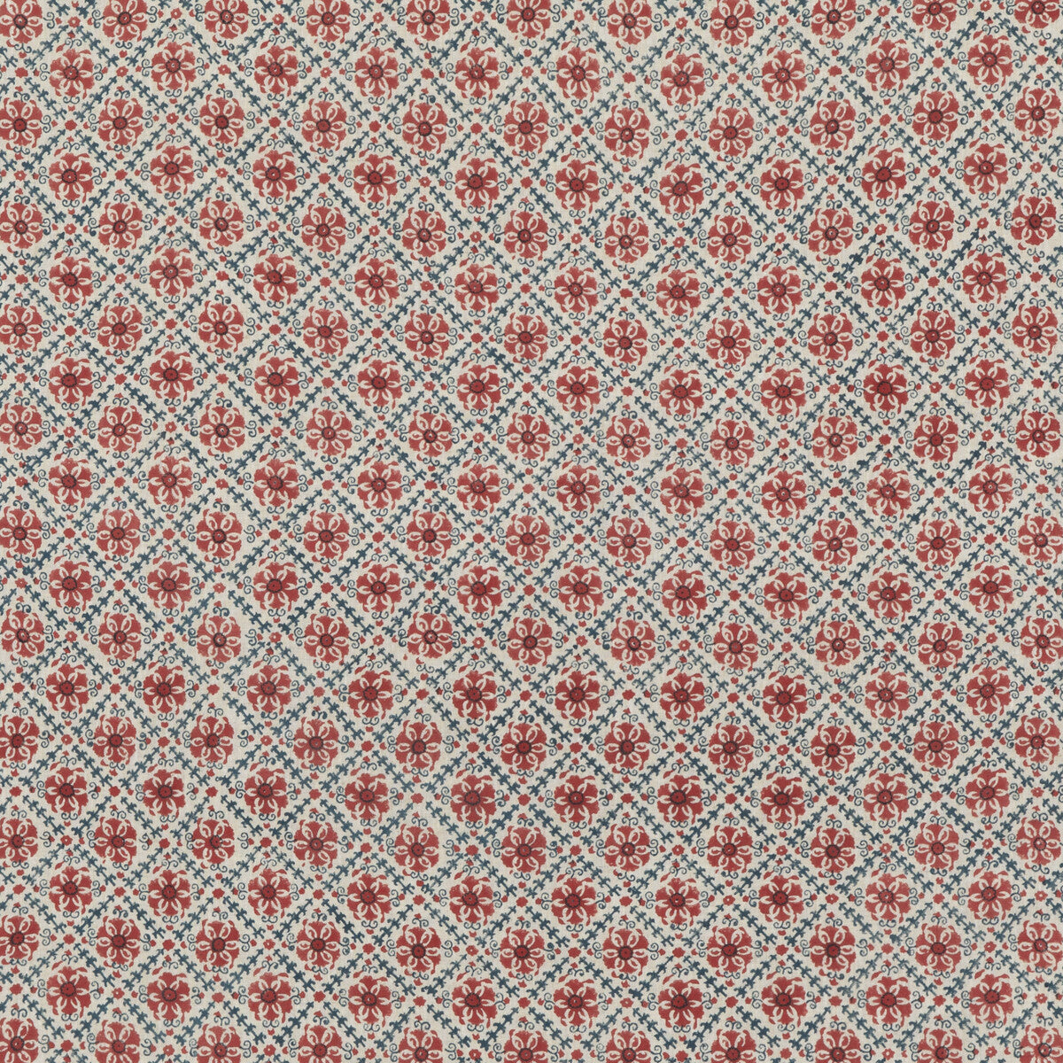 G P & J BAKER BP10909.2.0 CAMDEN TRELLIS RED/ BLUE Fabric - Eade's Wallpaper