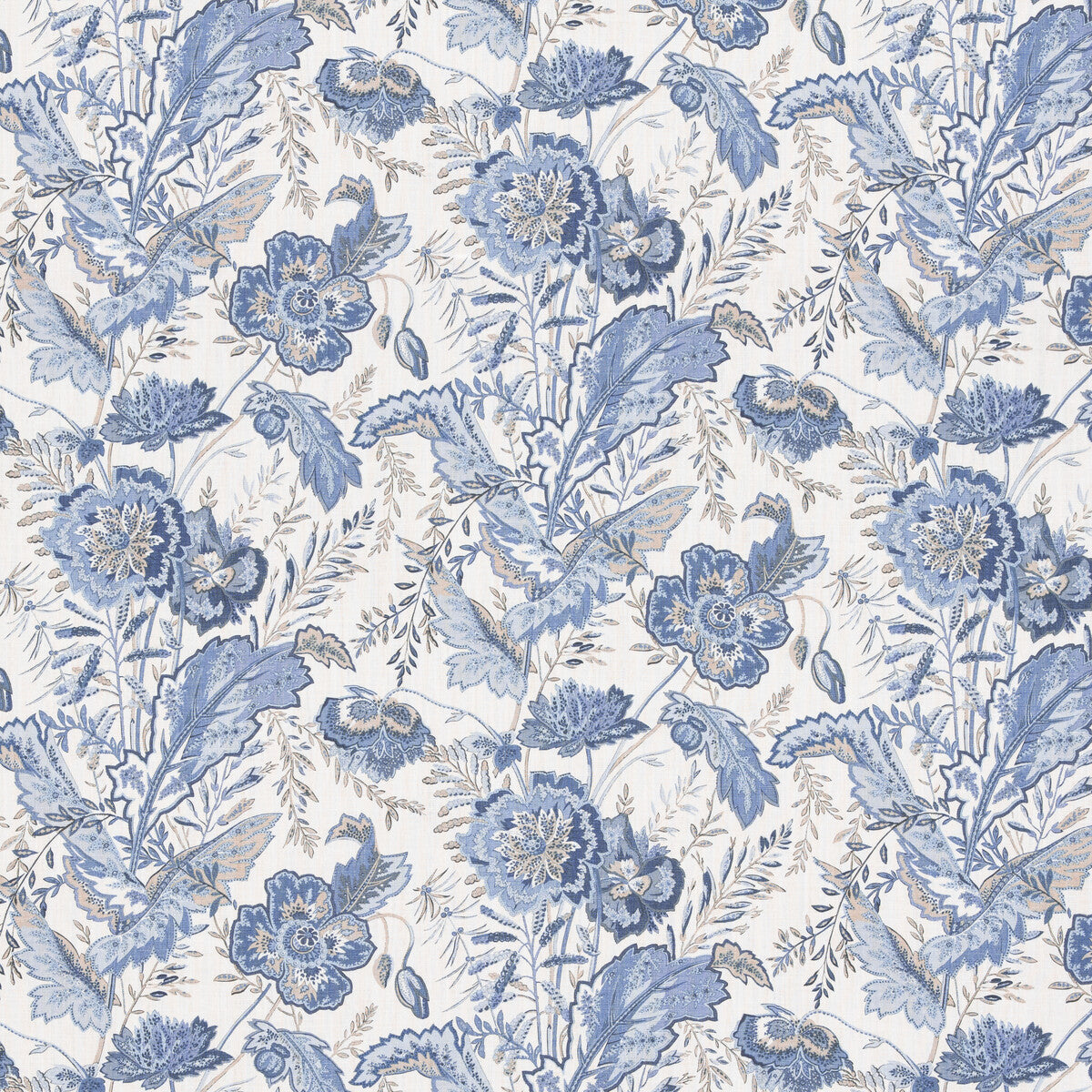 G P & J BAKER BP10938.1.0 INDIENNE FLOWER BLUE Fabric - Eade's Wallpaper