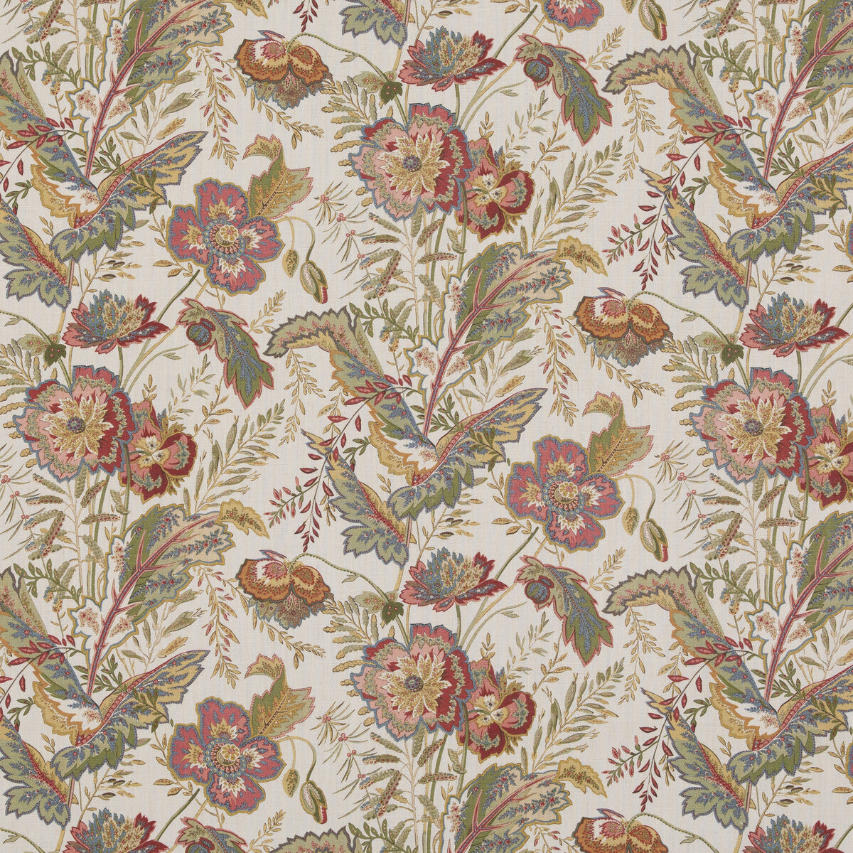 G P & J BAKER BP10938.2.0 INDIENNE FLOWER EMERALD/RED Fabric - Eade's Wallpaper