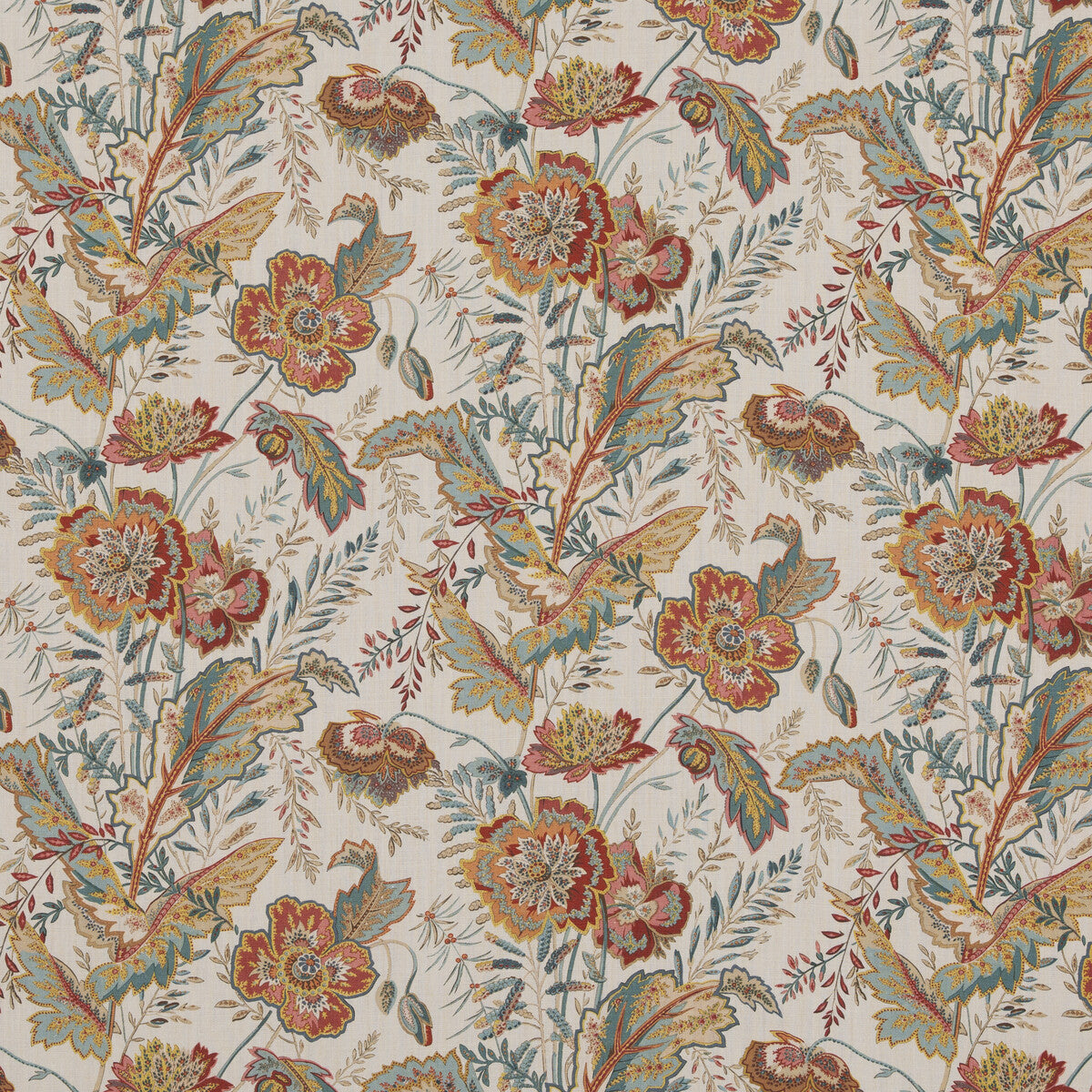 G P & J BAKER BP10938.3.0 INDIENNE FLOWER RED/TEAL Fabric - Eade's Wallpaper