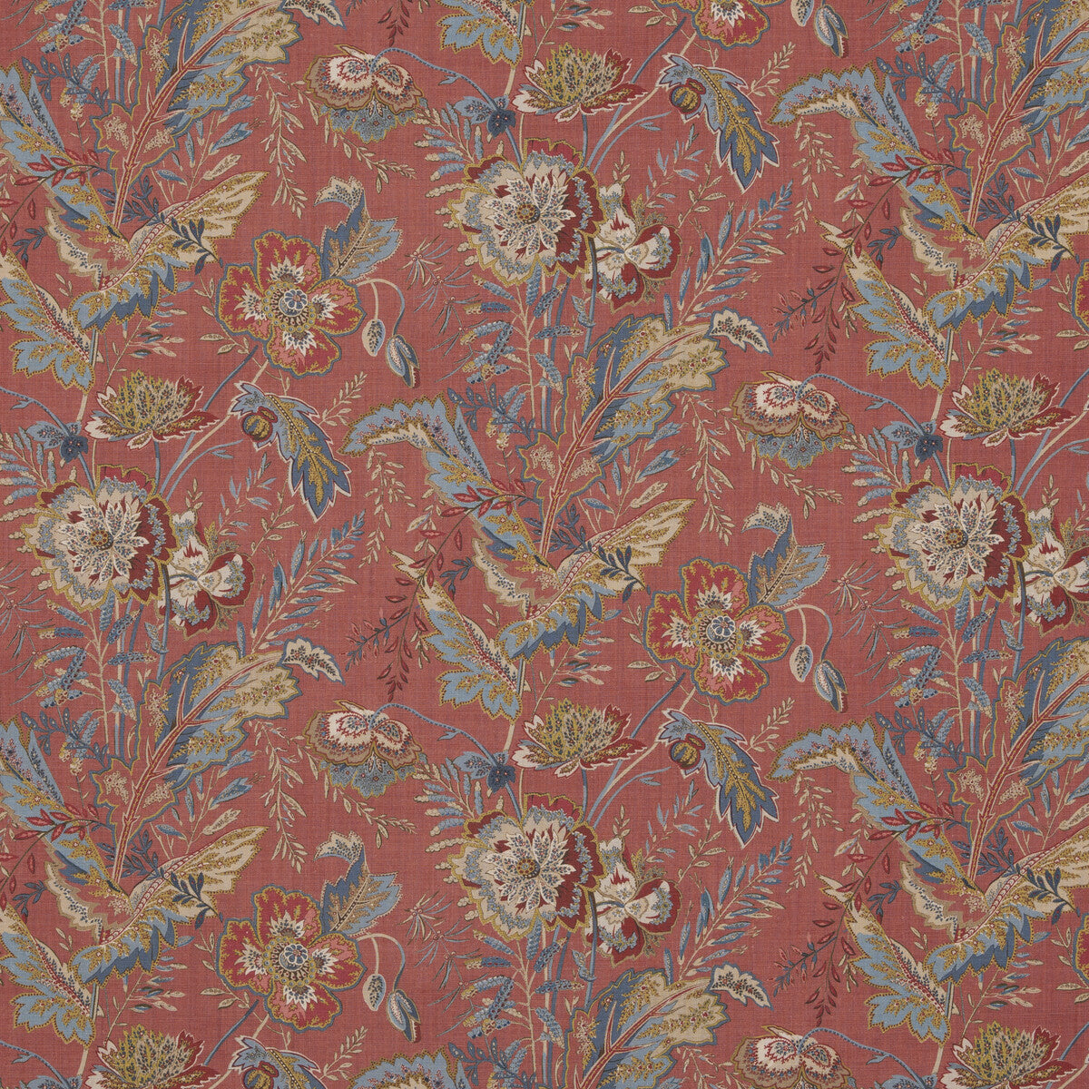G P & J BAKER BP10938.4.0 INDIENNE FLOWER RED Fabric - Eade's Wallpaper