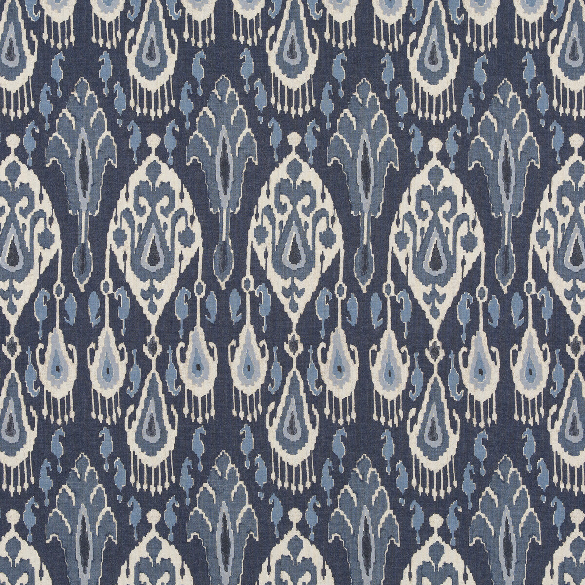 G P & J BAKER BP10939.1.0 IKAT BOKHARA LINEN INDIGO Fabric - Eade's Wallpaper