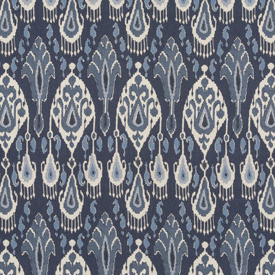 G P & J BAKER BP10939.1.0 IKAT BOKHARA LINEN INDIGO Fabric - Eade's Wallpaper