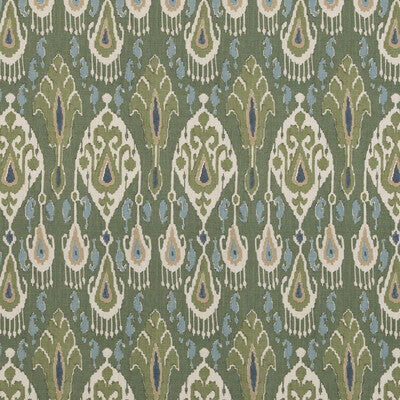 G P & J BAKER BP10939.2.0 IKAT BOKHARA LINEN EMERALD Fabric - Eade's Wallpaper