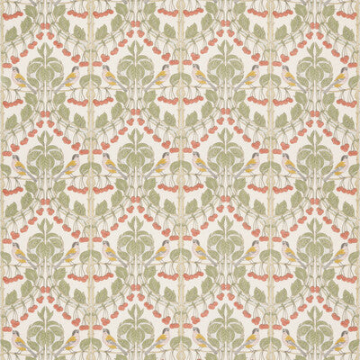G P & J BAKER BP10967.1.0 BIRDS & CHERRIES COTTON RED/GREEN Fabric - Eade's Wallpaper
