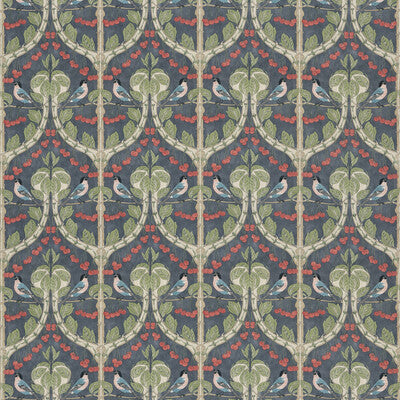 G P & J BAKER BP10967.2.0 BIRDS & CHERRIES COTTON INDIGO Fabric - Eade's Wallpaper