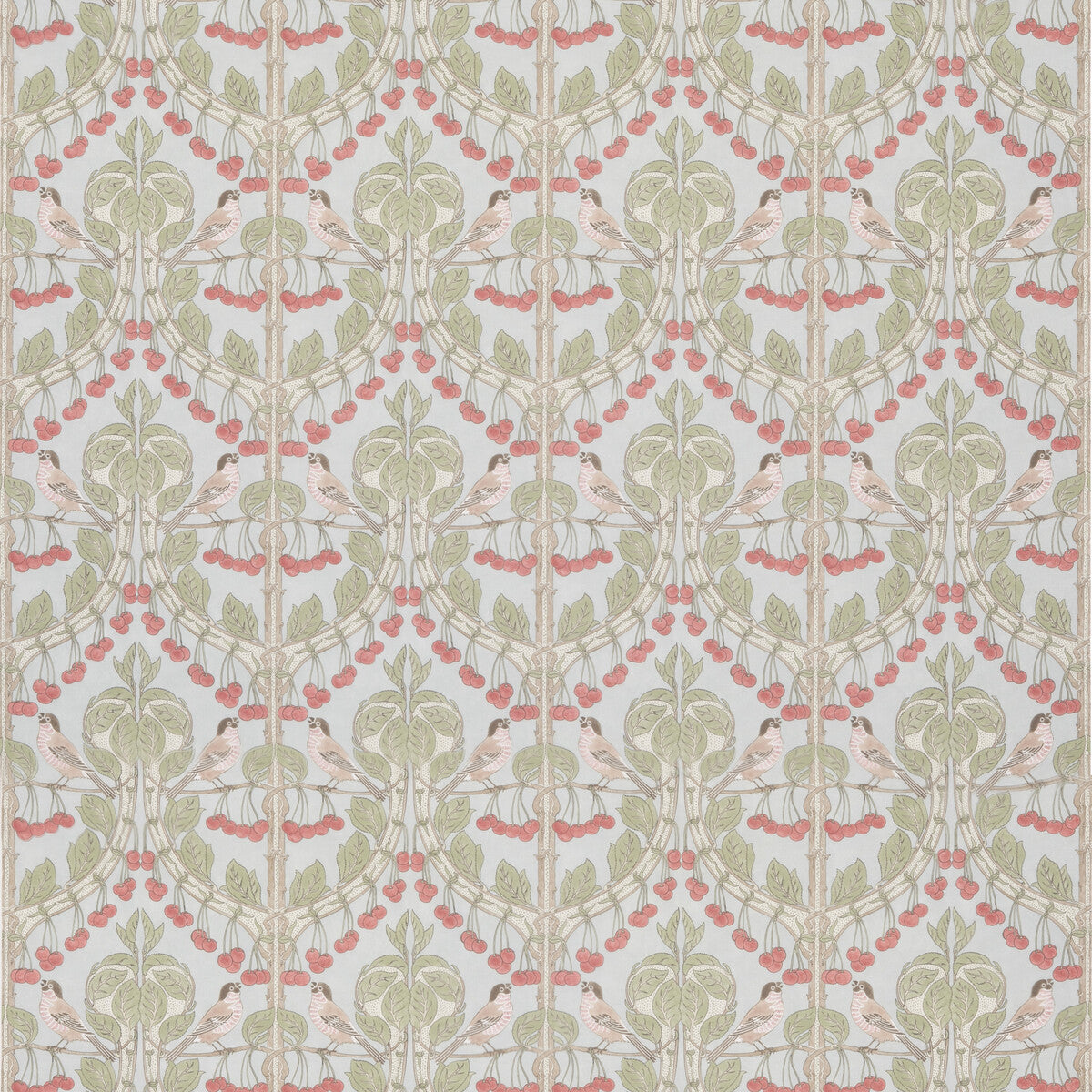 G P & J BAKER BP10967.4.0 BIRDS & CHERRIES COTTON SOFT BLUE Fabric - Eade's Wallpaper