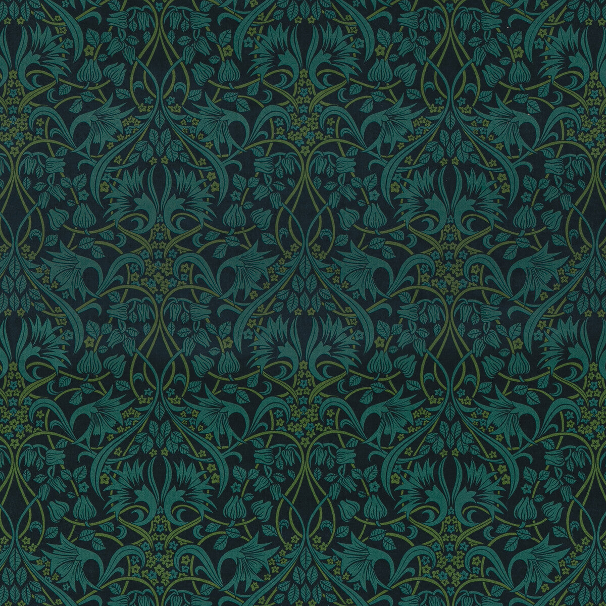 G P & J BAKER BP10975.1.0 FRITILLERIE VELVET INDIGO/TEAL Fabric - Eade's Wallpaper