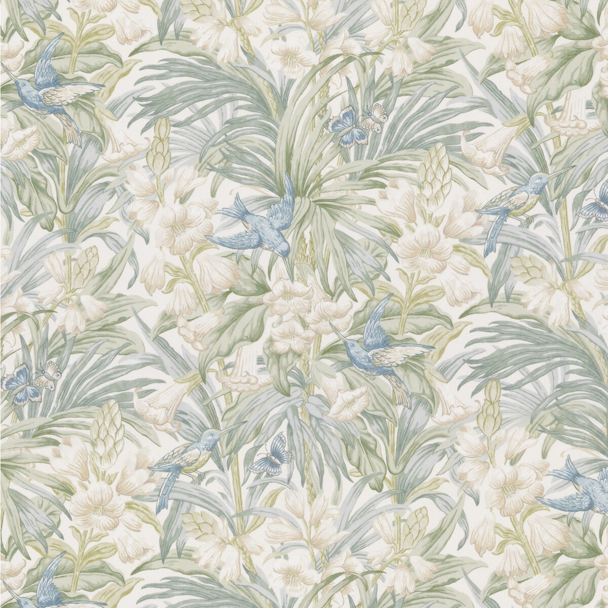 G P & J BAKER BP10976.3.0 TRUMPET FLOWERS COTTON BLUE/GREEN Fabric - Eade's Wallpaper