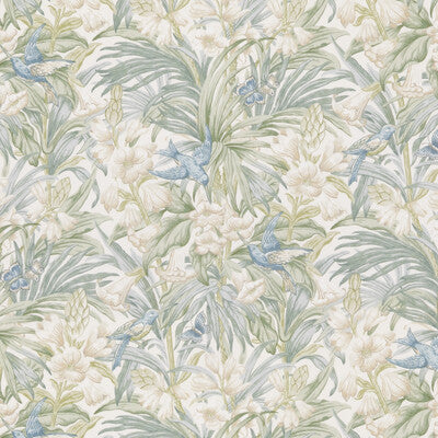 G P & J BAKER BP10976.3.0 TRUMPET FLOWERS COTTON BLUE/GREEN Fabric - Eade's Wallpaper
