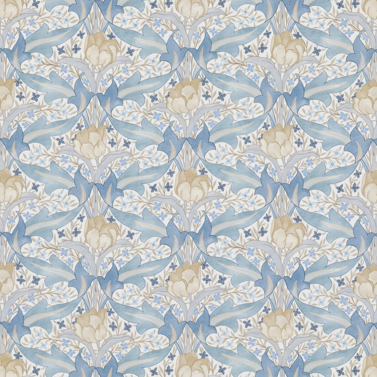 G P & J BAKER BP10977.2.0 TULIP & JASMINE COTTON BLUE Fabric - Eade's Wallpaper