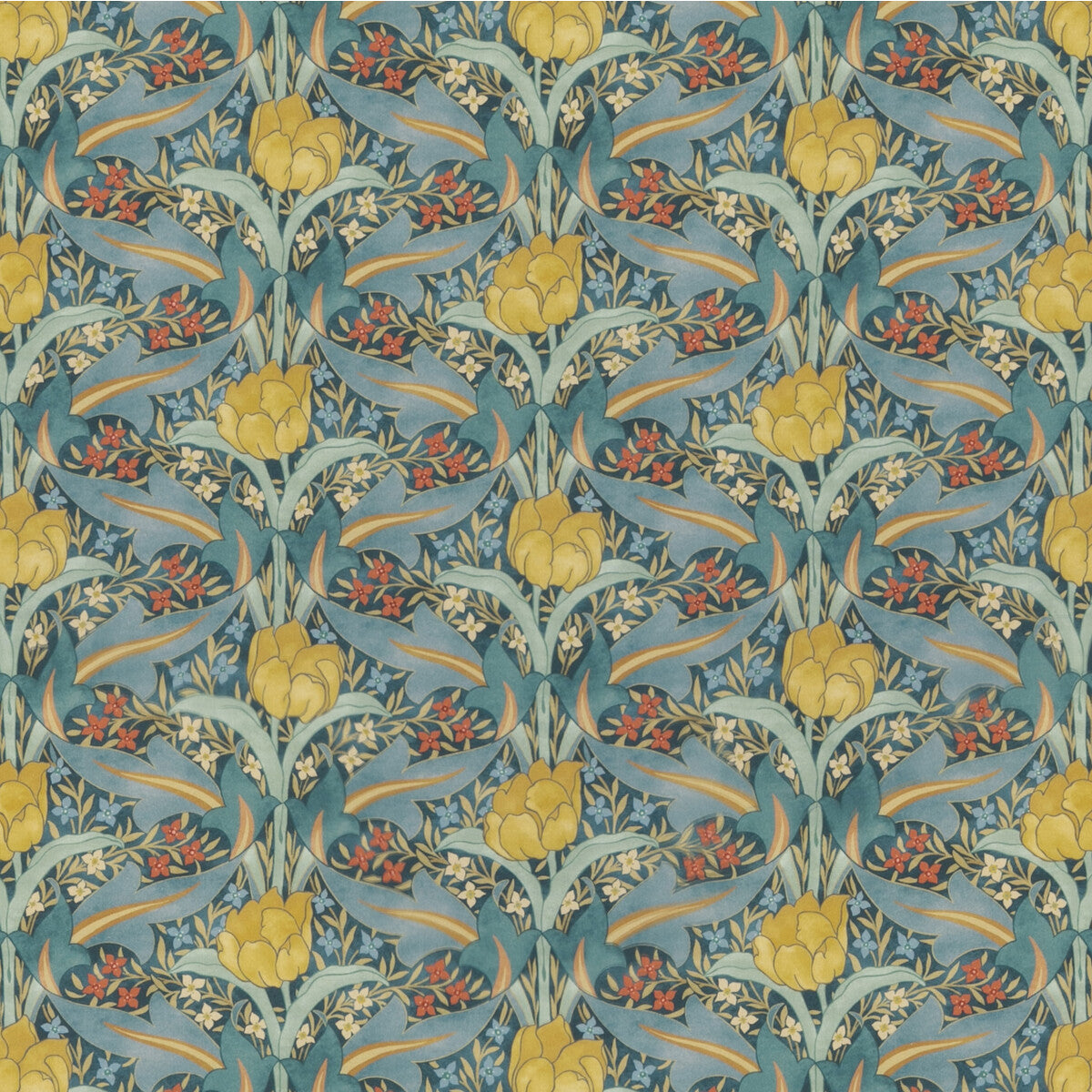 G P & J BAKER BP10977.3.0 TULIP & JASMINE COTTON TEAL Fabric - Eade's Wallpaper