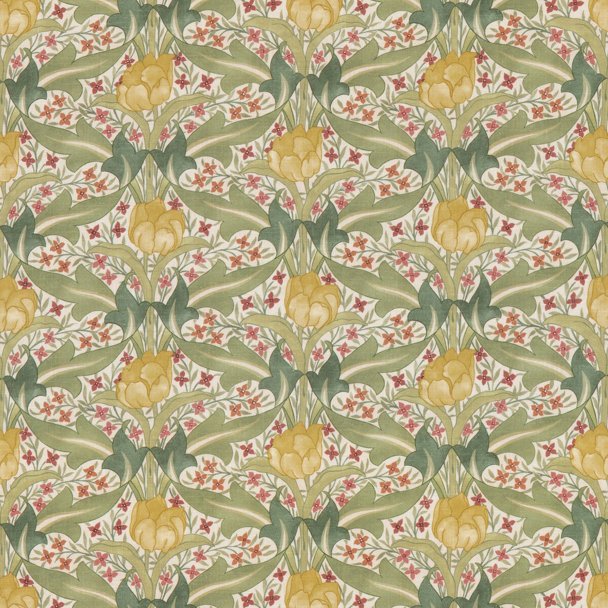 G P & J BAKER BP10994.1.0 TULIP & JASMINE RED/GREEN Fabric - Eade's Wallpaper