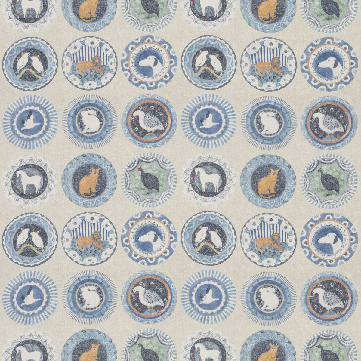 G P & J BAKER BP11047.4.0 ROBINA'S DINNER PARTY BLUE Fabric - Eade's Wallpaper