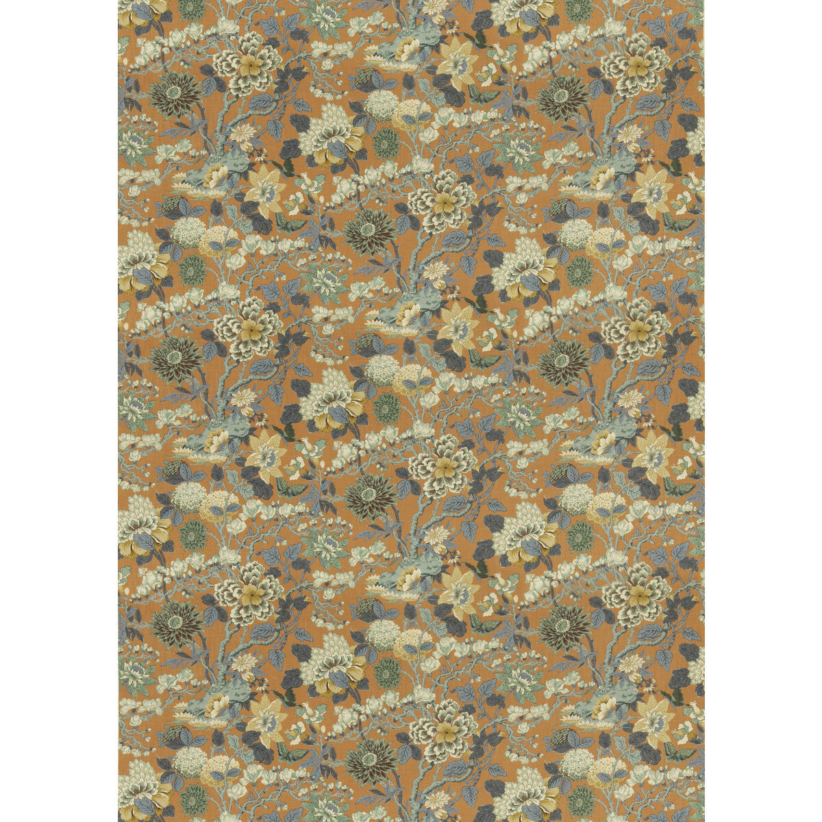 G P & J BAKER BP11075.3.0 LITTLE MAGNOLIA TEAL/ORANGE Fabric - Eade's Wallpaper