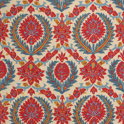 BRUNSCHWIG & FILS BR-700018.147.0 ZENOBIA LINEN PRINT POMPEIAN RED/BLUE Fabric - Eade's Wallpaper