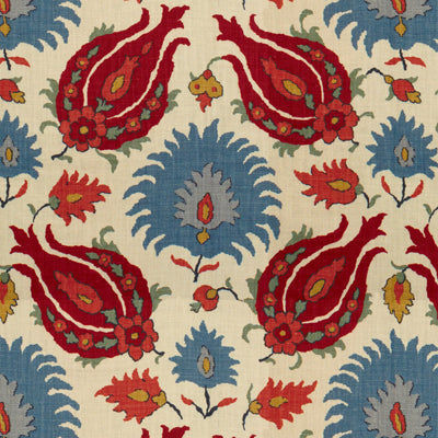 BRUNSCHWIG & FILS BR-700020.176.0 KASHMIRI LINEN PRINT POMEGRANATE/BLUE Fabric - Eade's Wallpaper