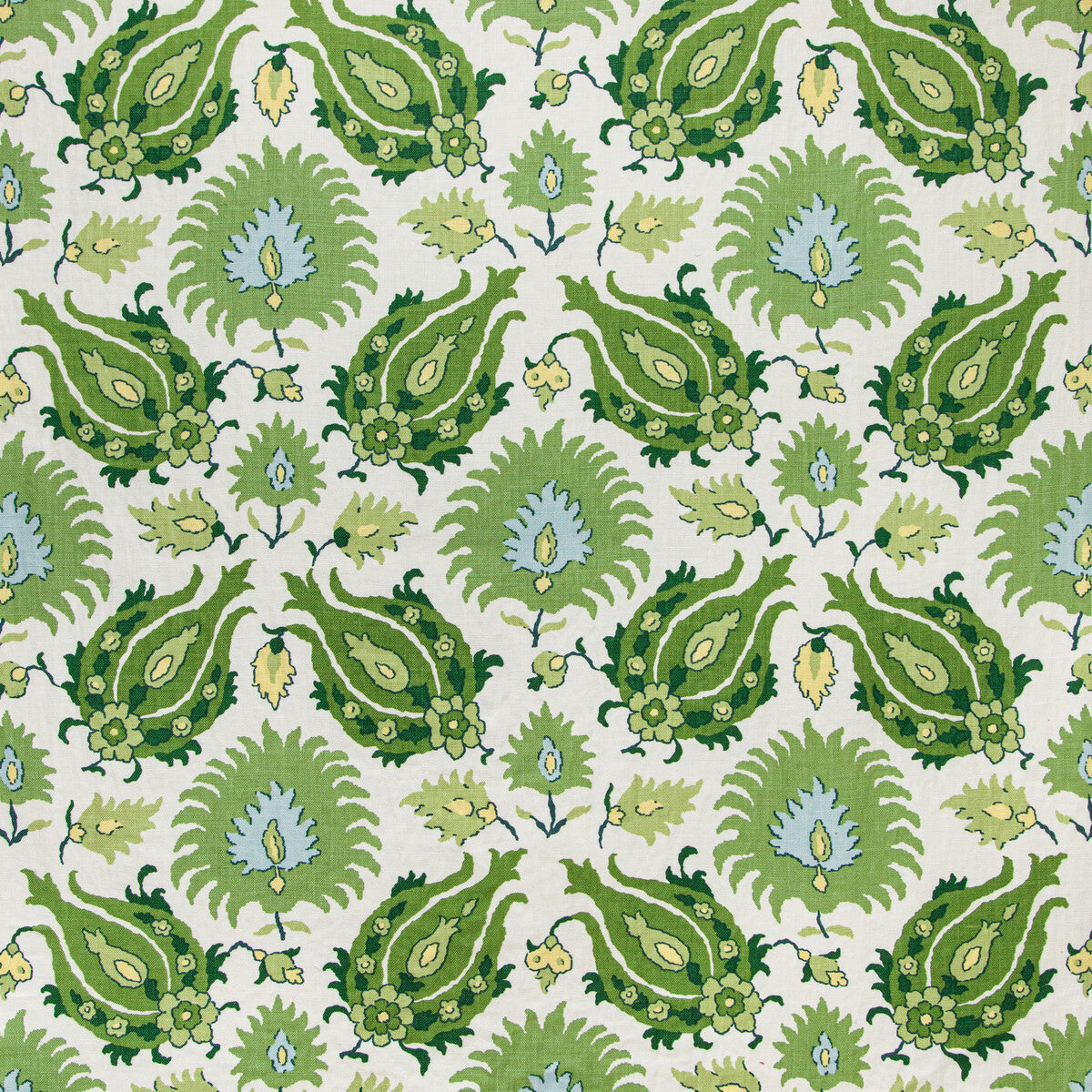 BRUNSCHWIG & FILS BR-700020.3033.0 KASHMIRI LINEN PRINT LEAF/ALOE Fabric - Eade's Wallpaper