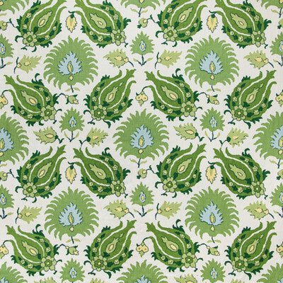 BRUNSCHWIG & FILS BR-700020.3033.0 KASHMIRI LINEN PRINT LEAF/ALOE Fabric - Eade's Wallpaper