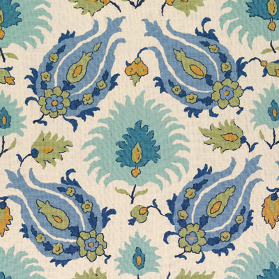 BRUNSCHWIG & FILS BR-700020.421.0 KASHMIRI LINEN PRINT PERIDOT/AQUAMARINE Fabric - Eade's Wallpaper