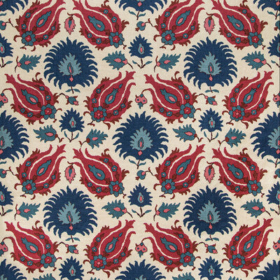 BRUNSCHWIG & FILS BR-700020.5019.0 KASHMIRI LINEN PRINT NAVY/BERRY Fabric - Eade's Wallpaper